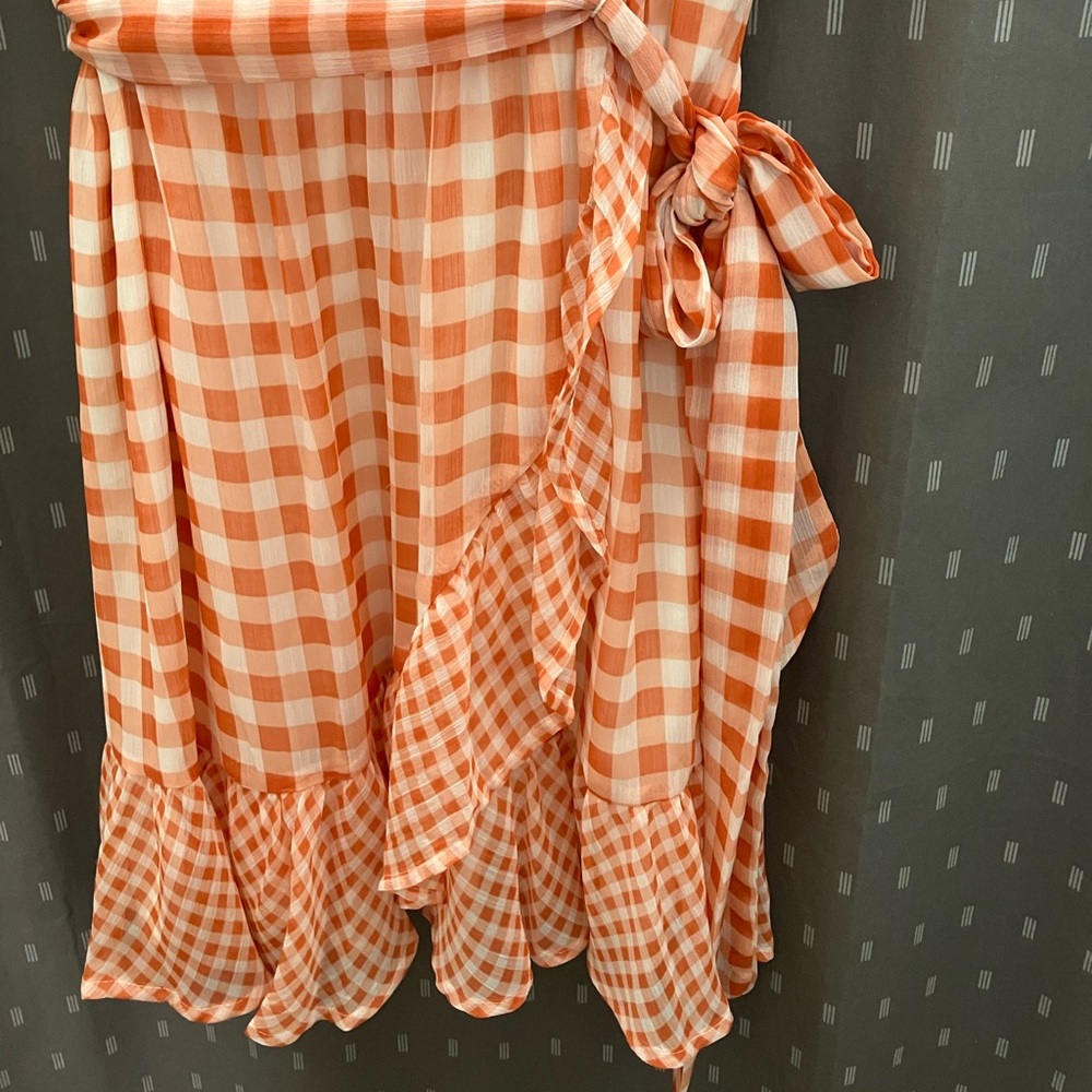 LC Lauren Conrad orange and white checkered dress size medium - Picture 3 of 7